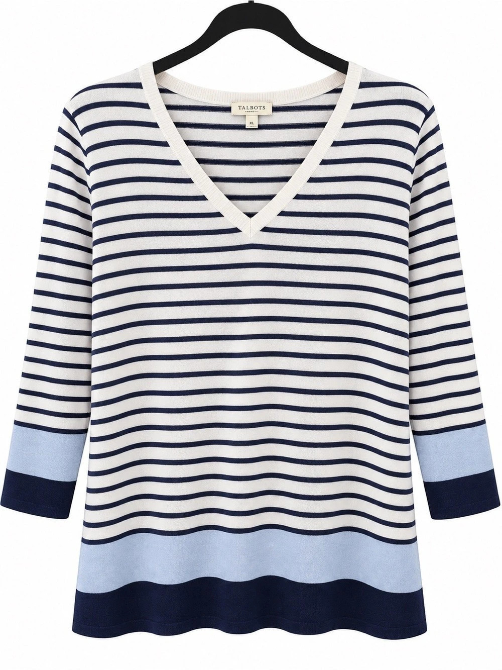 Talbots Striped V-Neck Top in Blue & White Size XL Like New